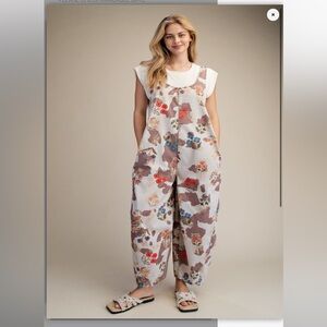 ES2–Easel (🚨PRE ORDER 5/1) COW PRINT OVERALL/JUMPSUIT Floral ACCENTS with tank